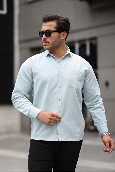 Valiberta Cămașă oversize pentru bărbați din gabardină - un singur buzunar, Baby Blue