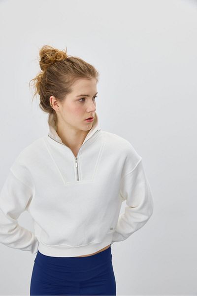 TUBİA Women's Ecru Color Half Zipper Sweatshirt