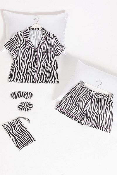 FOR YOU MODA Set of 5 Zebra Patterned Satin Pajama Shorts