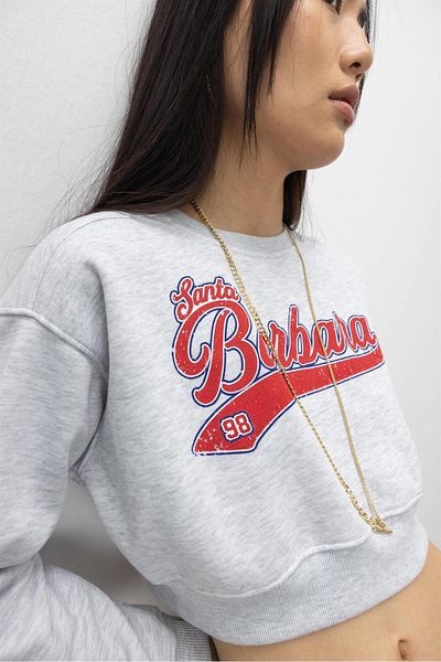 TUBİA Santa Barbara Printed Snow Melange Raised Crop Sweatshirt