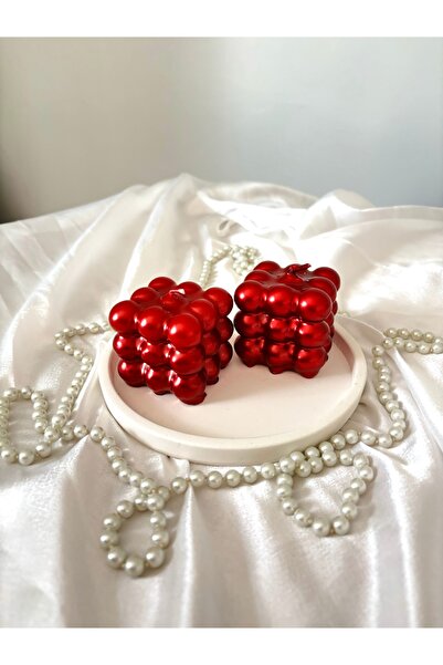 sanat perisi Kırmızı Parlak Bubble 2’li Set Hediyelik Dekoratif Mum Seti