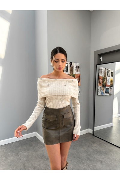 ESRAHELVACI Fusta din piele mini buzunar