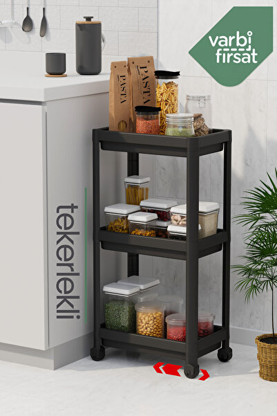 Varbifırsat 3 Katlı Tekerlekli Düzenleyici Mutfak Rafı Banyo Rafı Tezgah Altı...