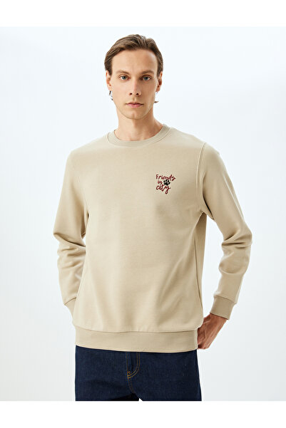 Koton Vyšívaná mikina s vyšívaným heslem s výstřihem z bavlny