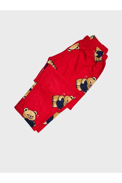 Fil Kids Kız Çocuk Pamuklu Süet Kumaş Kırmızı Ayıcık Desenli Uzun Kollu Pijama Takımı