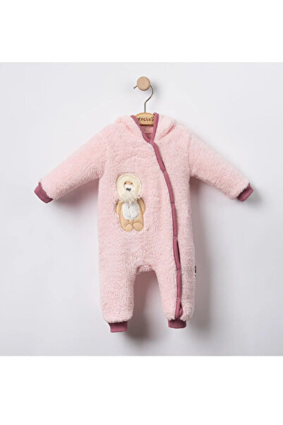 Necix's Pink Welsoft Wool Baby Girl Jumpsuit - Zippered, Hooded, Long Sleeve, Snap Closure, 3-12 Months