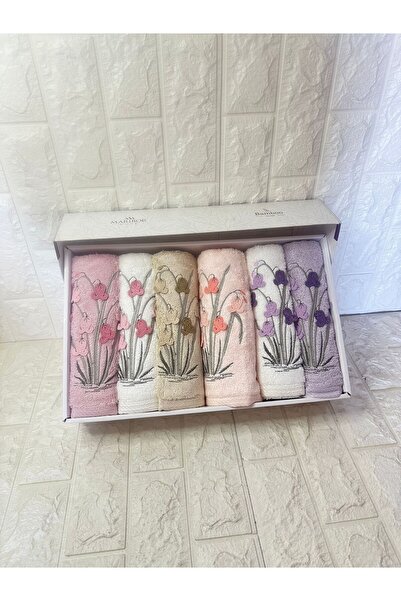 MARİBOR 6'lı Havlu Seti Bambu Tamara Nakışlı 50x90