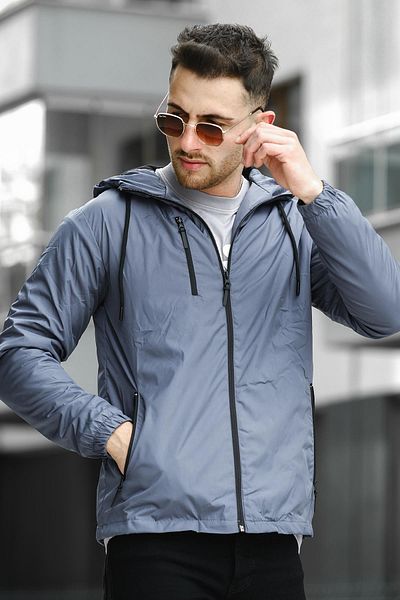 Oksit Ettore Zipper Λεπτομερές Ανδρικό Παλτό Αδιάβροχο με Fleece Εσωτερικό