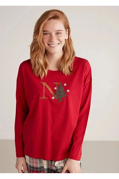 Nautica Nautica Modal Cotton 4 Seasons Wearable Women's Single Top Long Sleeve Pajamas