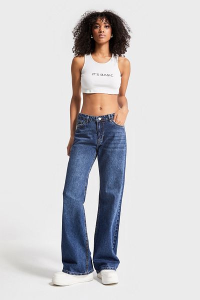 its basic Dark Blue Baggy Flared Fit Women's Jeans - 100% Koton Denim 2W45