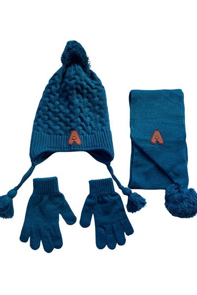 Kitti Dark Blue Acrylic Scarf Beanie Gloves for 4-8 Years Boy - Set of 3