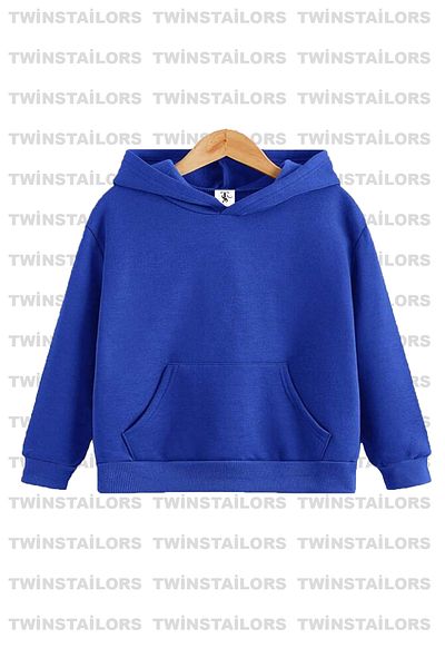twins tailors Унисекс суитшърт с качулка, син, без принт, от полар отвътре, 2 бр.
