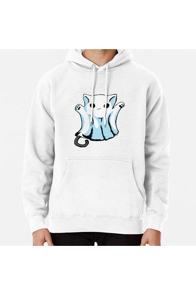 Hvit Stein Φούτερ με στάμπα για το Halloween Cute Boo Ghost Cat