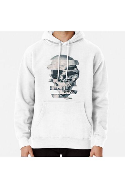 Hvit Stein Φούτερ με μονόχρωμη στάμπα Glitch Skull