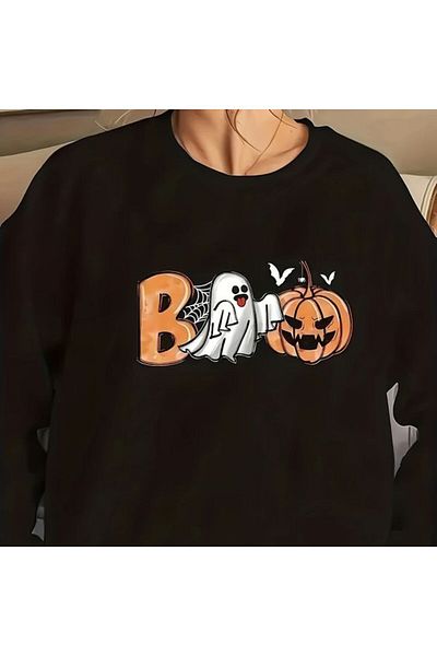 Pink Sky Plus Size Halloween Printed Oversize Sweatshirt
