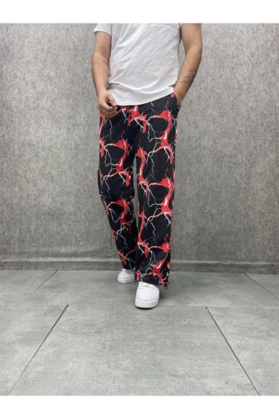 FıttingRoom Pipe Leg Patterned Baggy Trousers with Elastic Waist Stoppers