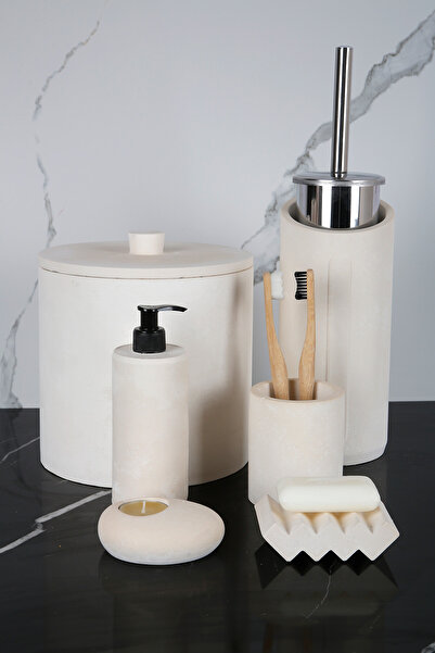 betonmall Σετ μπάνιου 8 τεμαχίων Δοχείο υγρού στερεού σαπουνιού Βάση οδοντόβουρτσας Κάδος απορριμμάτων Βάση κεριών Βούρτσα τουαλέτας