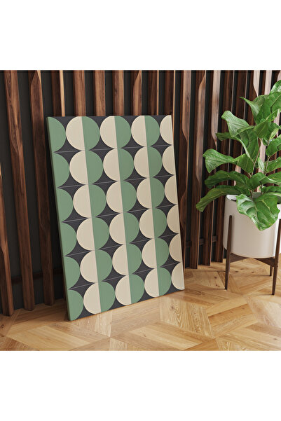 RUGSMODERN Kanvas Tablo Yeşil Lacivert Yuvarlak Geometrik Desenli Temalı Tabl...