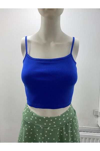 LADY HAZAL Crop Top negru cu bretele cu nervuri, bustieră cu gât pătrat