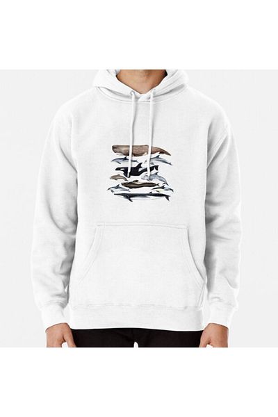 Hvit Stein Whales, Dolphins, Orca and Sperm Whale Printed Sweatshirt