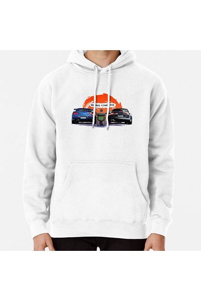 Hvit Stein Φούτερ με στάμπα TOYOTA Supra και Nissan SKYLINE