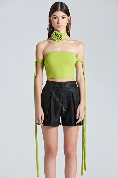 World Fashion Trends WFT2412 Crop fără bretele verde uleiat cu detaliu de tra...