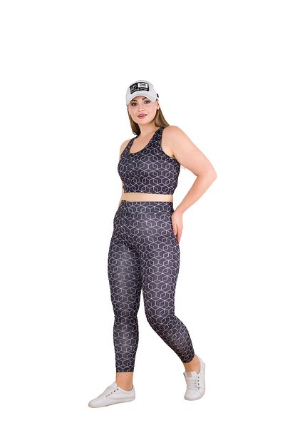 Lady Plus Size Gray and White Patterned Athlete Suit