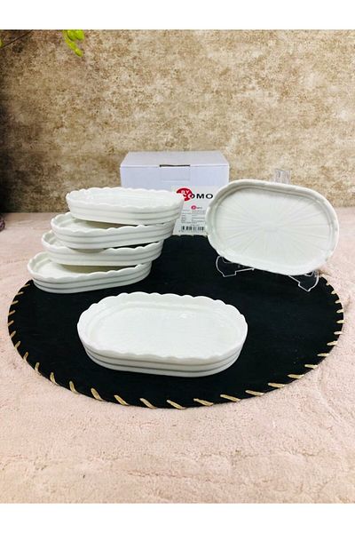 KAPLANBABA Porcelain Coffee Pot Presentation Plate 6 Pieces Oval 15X10 cm
