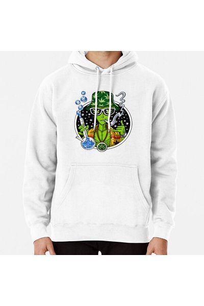 Hvit Stein Weed Alien Stoner Printed Sweatshirt