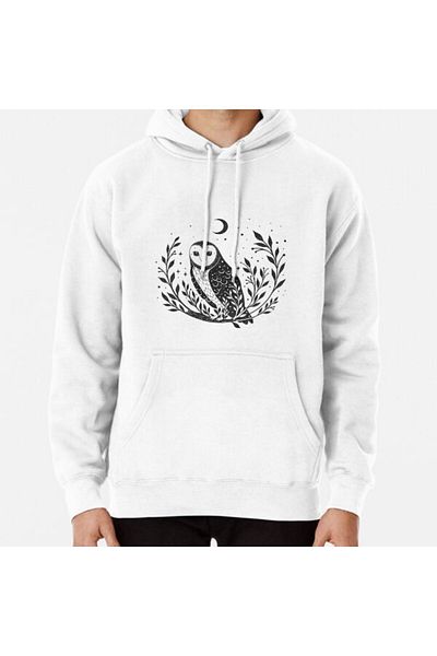 Hvit Stein Owl Moon- Hanorac imprimat negru