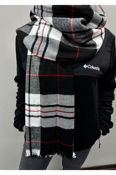 MinaCarin Eșarfă unisex roșie în carouri cu textura moale