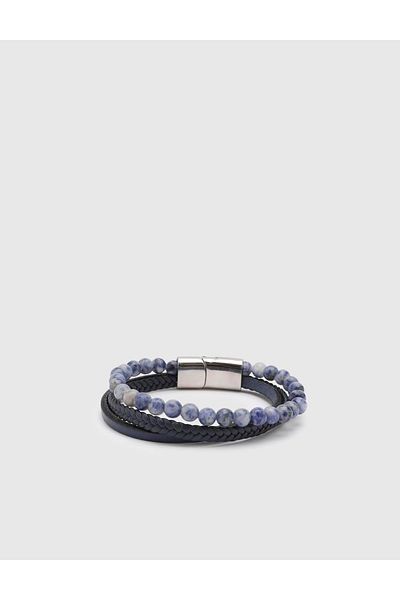 İLVİ Navy Blue Dieppe Men's Genuine Leather Bracelet