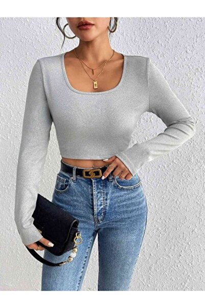 ÖZ PAMUK بلوزة نسائية ذات رقبة مربعة وأكمام طويلة