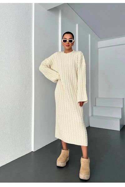 bymaestro woman Women's Hair Knit Thick Knitwear Winter Midi Dress