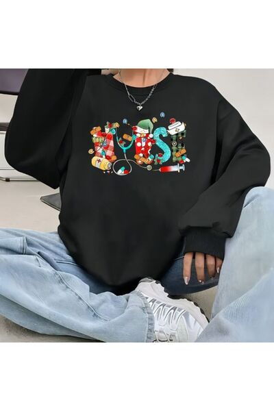 Pink Sky Plus Size Christmas Printed Oversize Sweatshirt