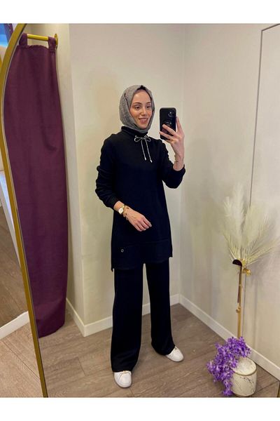 Levidor Black Glittered Cashmere Fabric Double Set