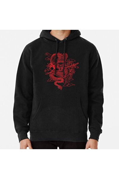 Hvit Stein Red Chinese Dragon with Black Background Printed Sweatshirt