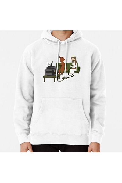 Hvit Stein Jesus and Devil Playing Video Games Pixel Art Printed Sweatshirt