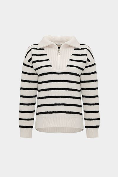 Açelya Okcu Turtleneck Zipper Detailed Striped Women's Knitwear Sweater