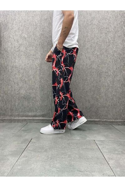 FıttingRoom Pipe Leg Patterned Baggy Trousers with Elastic Waist Stoppers
