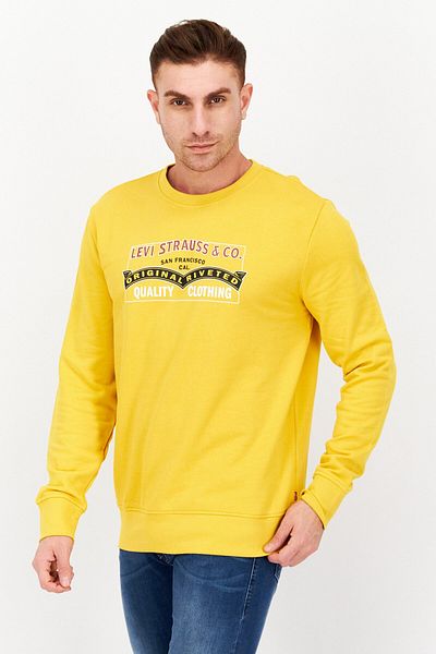 Levi's Men Crew Neck Graphic Print Long Sleeve Sweatshirt, Yellow