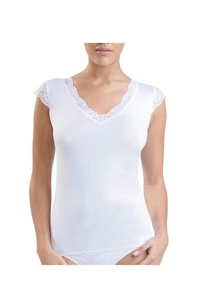 Blackspade 1348 Tricou alb din dantela modal cu decolteu in V