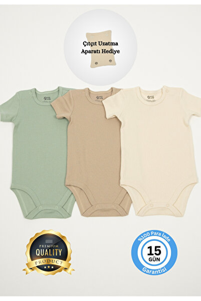 Huggy Mommy Premium Fitilli Kumaş %100 Organik Pamuk 3'lü Erkek Bebek Kısa Ko...
