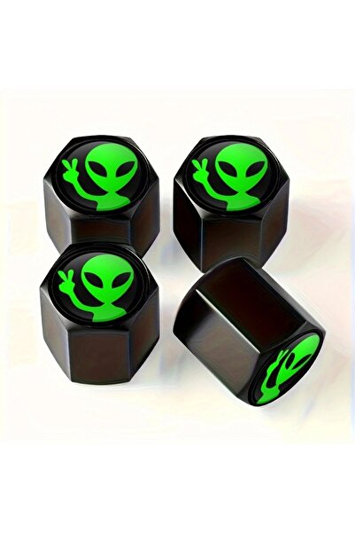 Choice غطاء صمام إطار سيارة أخضر مكون من 4 قطع بتصميم فضائي، مناسب لتزيين الس...