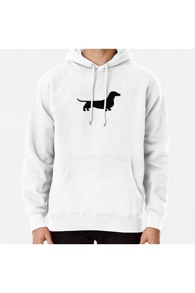 Hvit Stein Dachshund Dog Silhouette - Wiener Dog εμπριμέ φούτερ με λεία επίστρωση