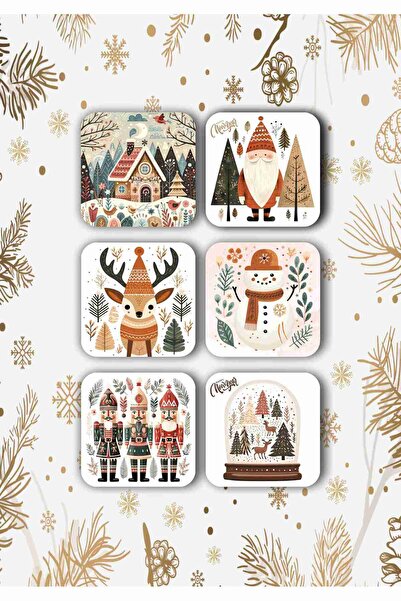 Happy New Year - New Year - Merry Christmas Themed Wood Coaster Set 6pcs