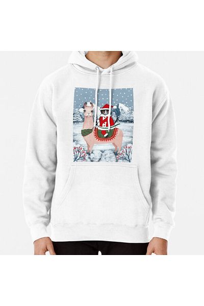 Hvit Stein Φούτερ με στάμπα Santa Claws Cat and Llama