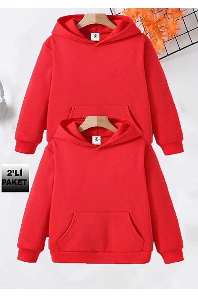 twins tailors Unisex Red Hooded School Sweatshirt - Pack of 2, Fleece