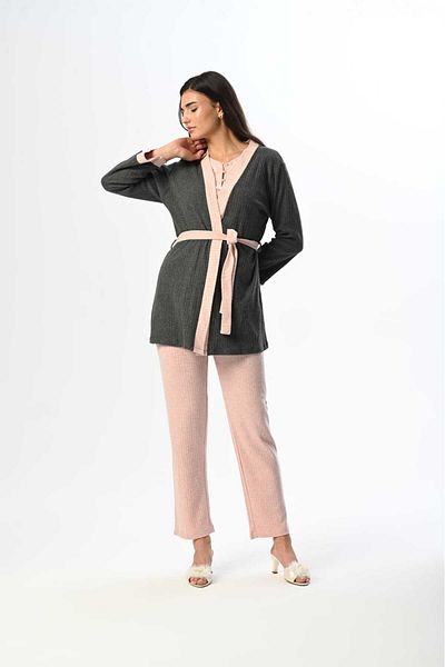 Marilyn Club Short Dressing Gown Cotton Long Sleeve Women's Pajamas Set 3 Pieces Set