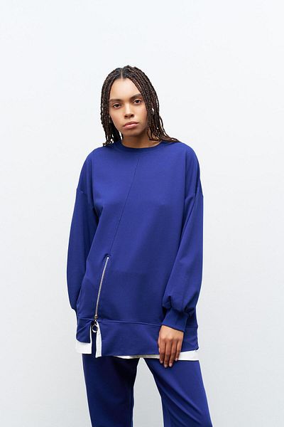 Basicpark Navy Blue Women's Skirt Single Jersey Zipper Detailed Elastic Waist Cotton Knitted Bottom Top Set